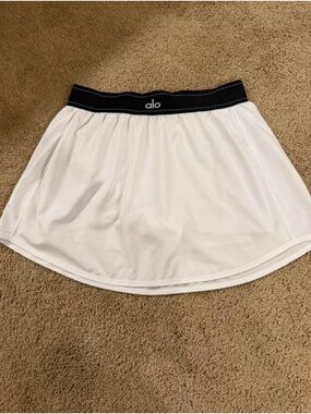 ALO Yoga White Mini Skort with Black Branded Waistband